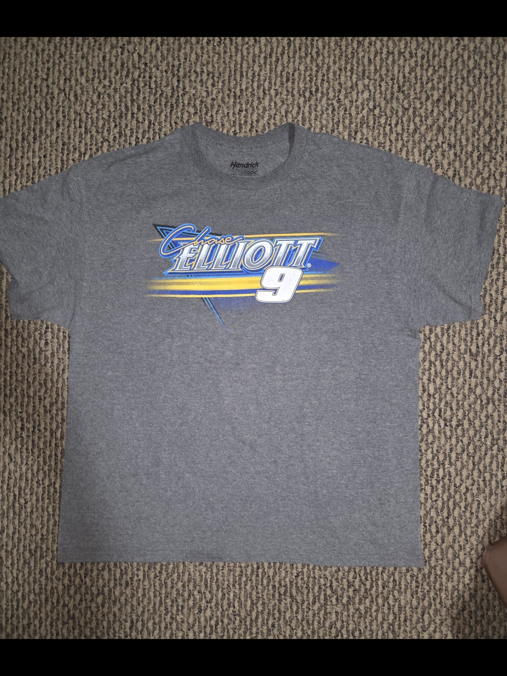 Chaser Gray Tee with Blue and Yellow Elliott 9 Graphic